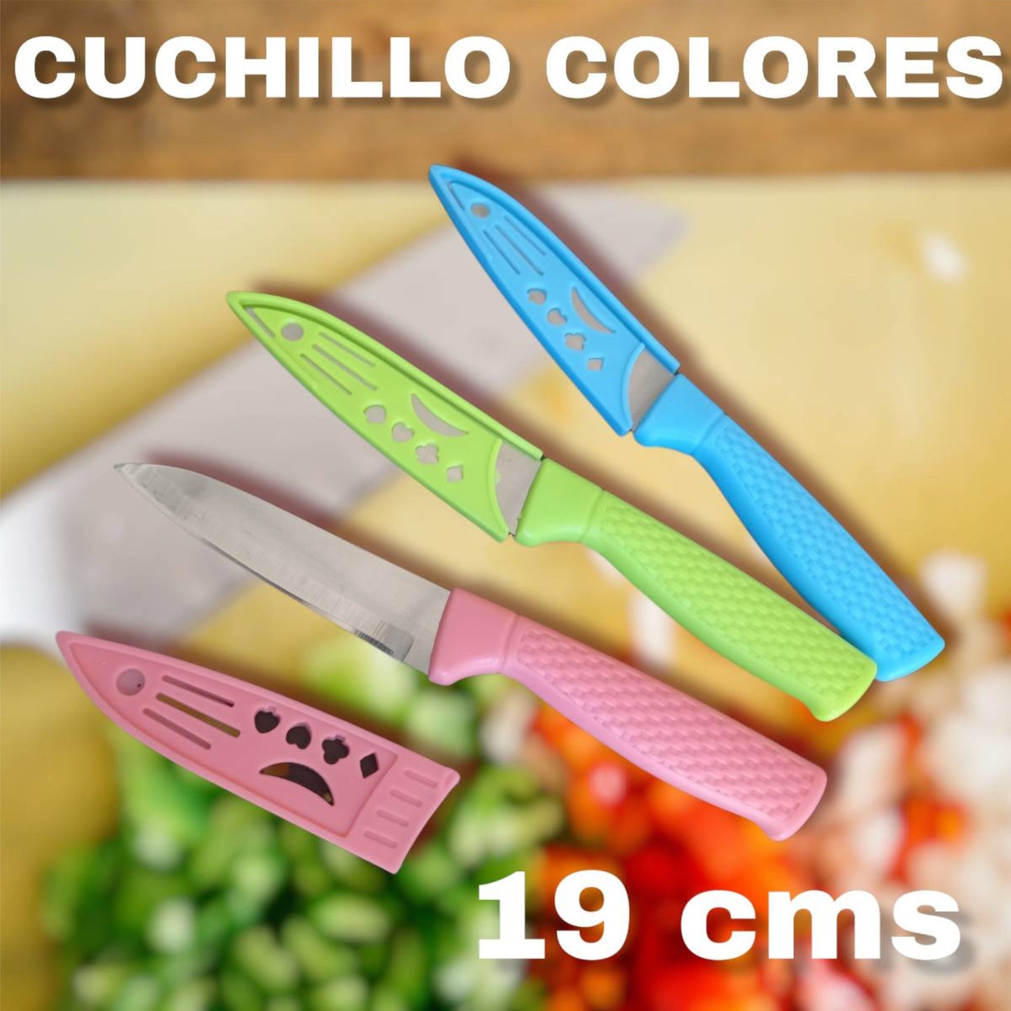 Pack 12 Cuchillos Chicos De Colores 19cm