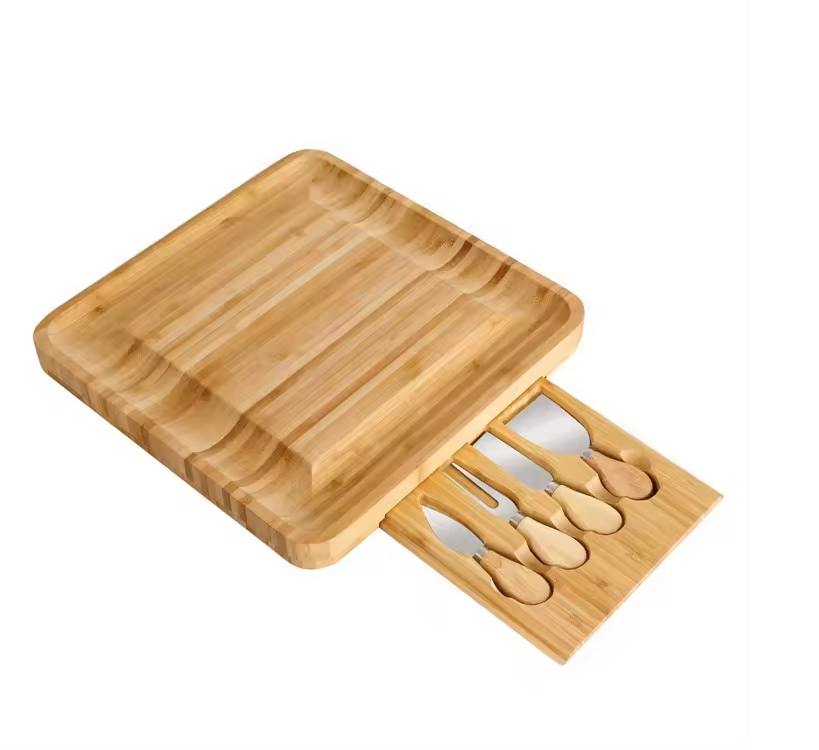 Tabla Para Quesos De Madera Bambú + 4 accesorios